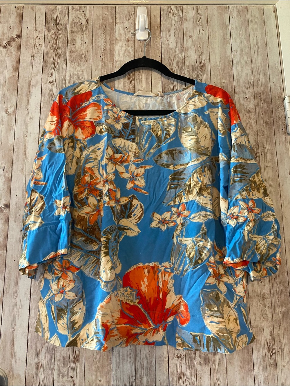 Soft surroundings tropical Hawaiian print XL drop shoulder top cruise vacation